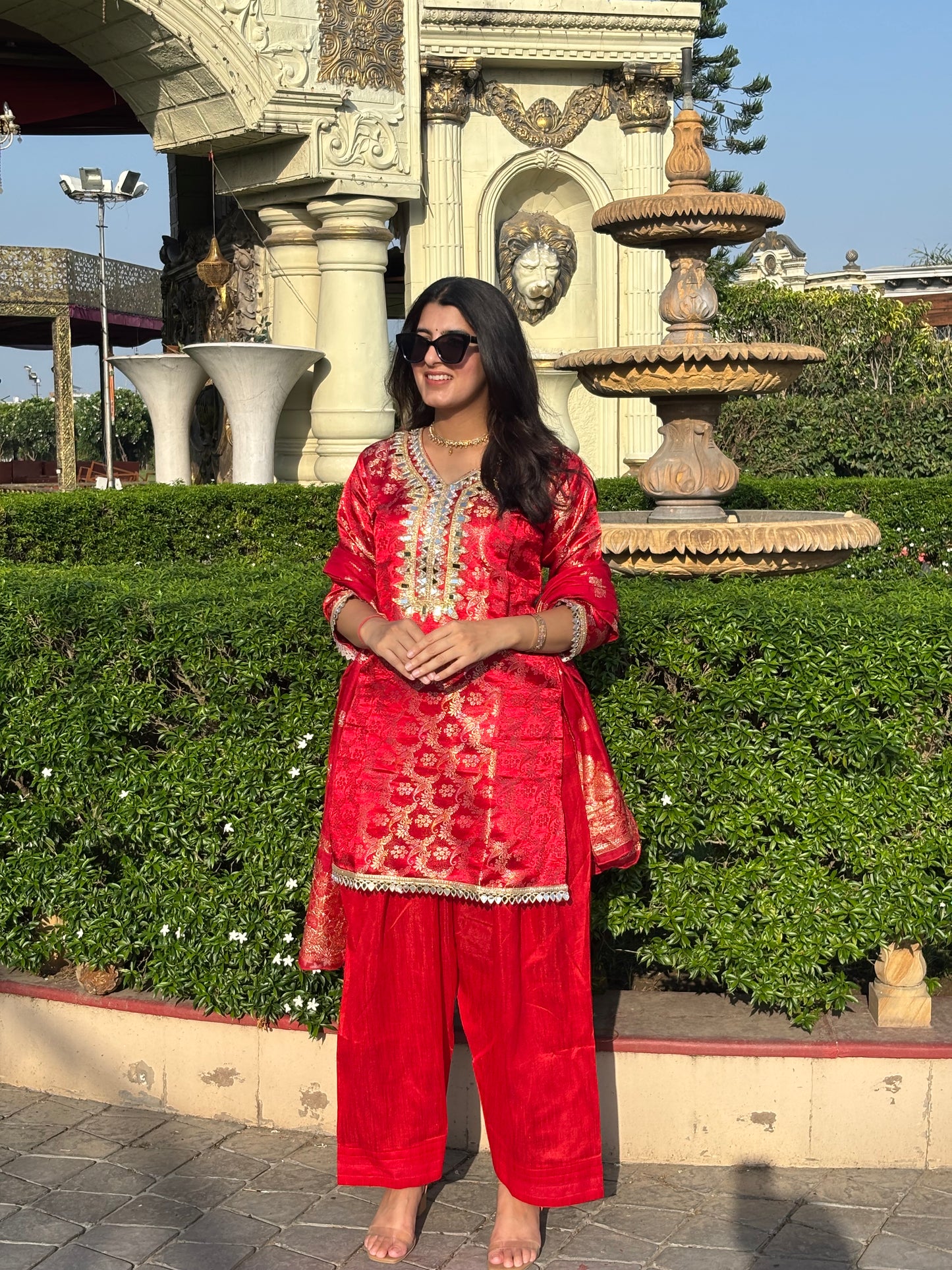 Chahat Kurta Suit Set - Red Color