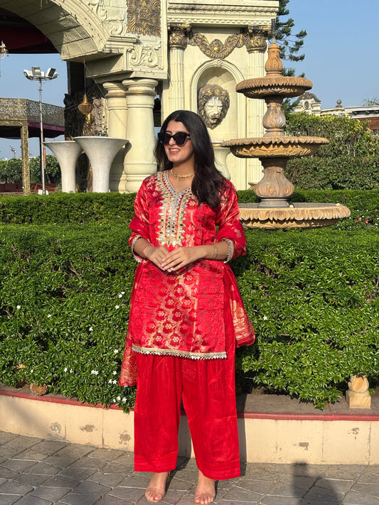 Chahat Kurta Suit Set - Red Color