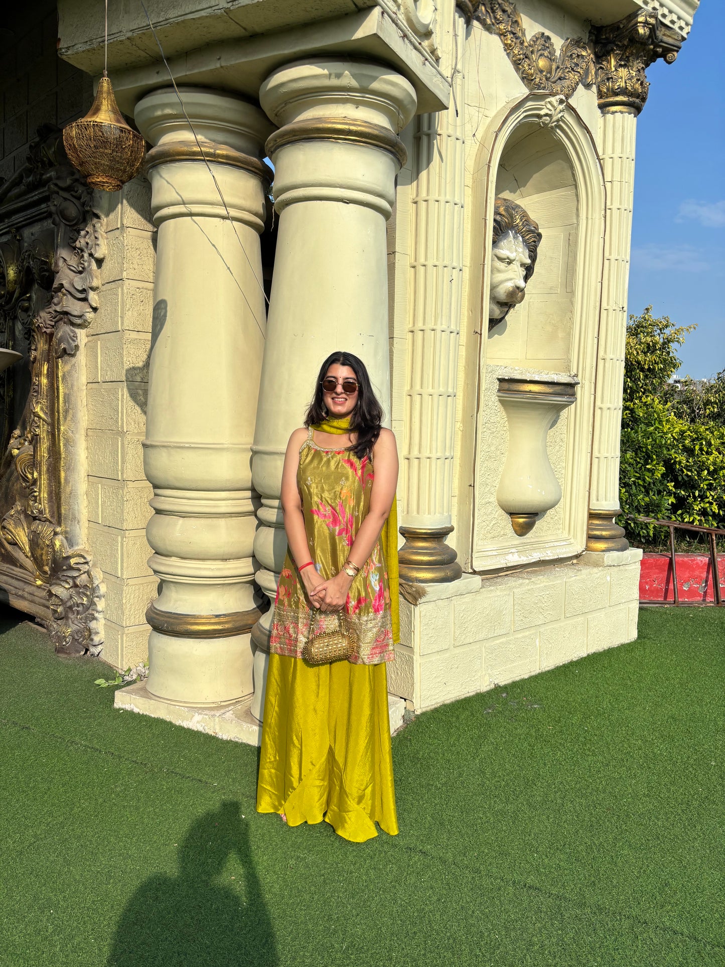 Lime Green Floral Embroidered Suit Set