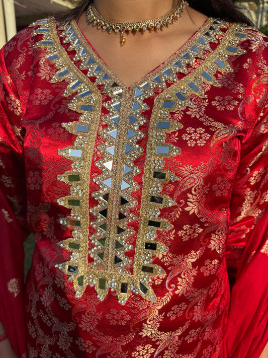 Chahat Kurta Suit Set - Red Color
