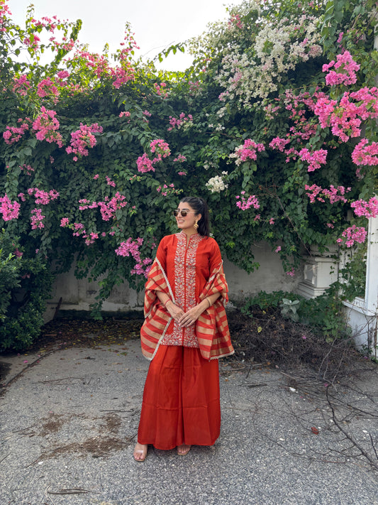 Amber Rust Orange 3 piece Suit Set